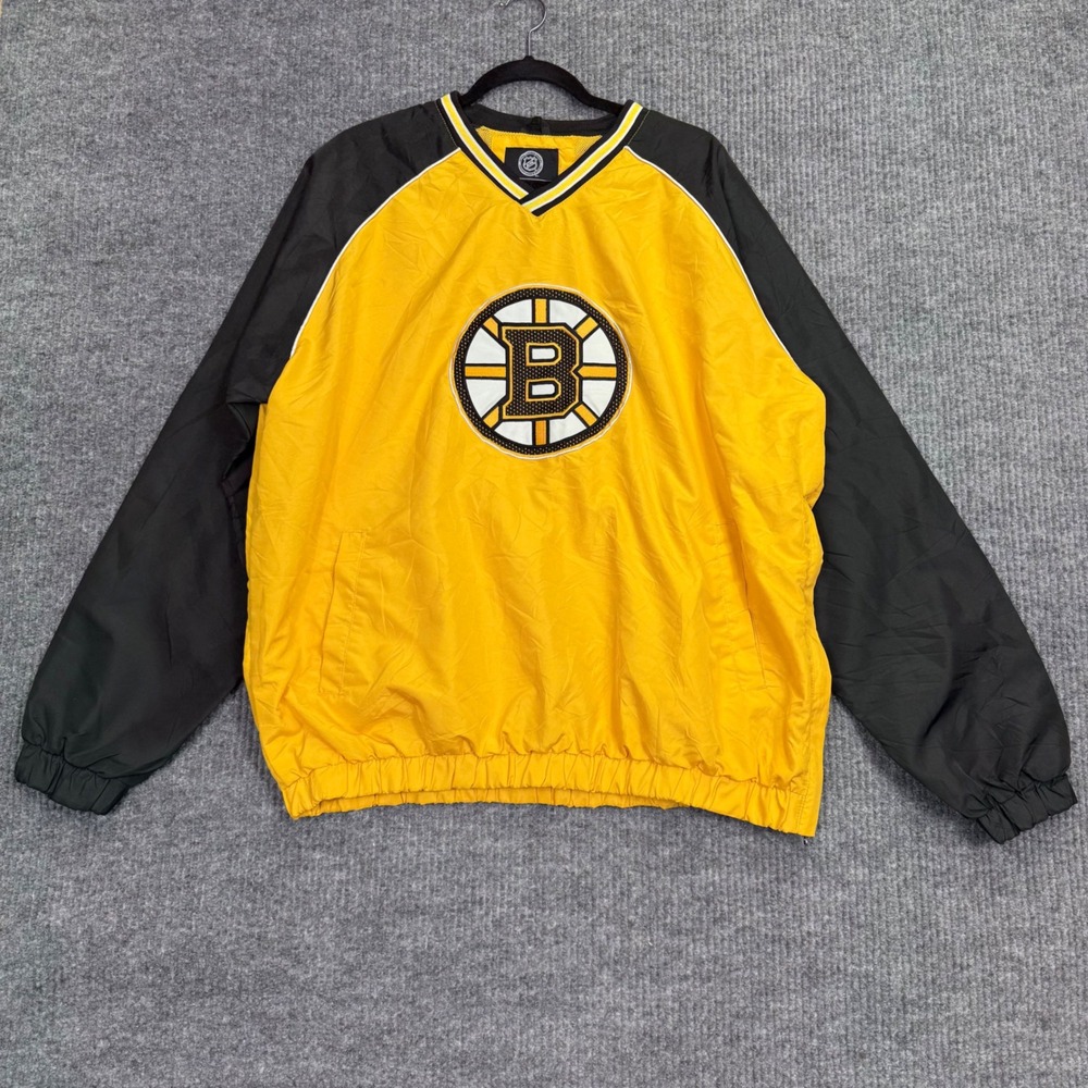 NHL Boston Bruins V-Neck Windbreaker Pullover Yellow Black Mens XL